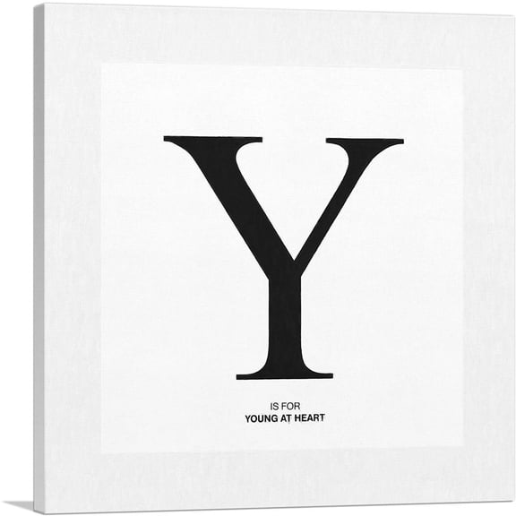 ARTCANVAS Modern Black and White Gray Serif Alphabet Letter Y Canvas Art Print - Size: 26" x 26" (1.50" Deep)
