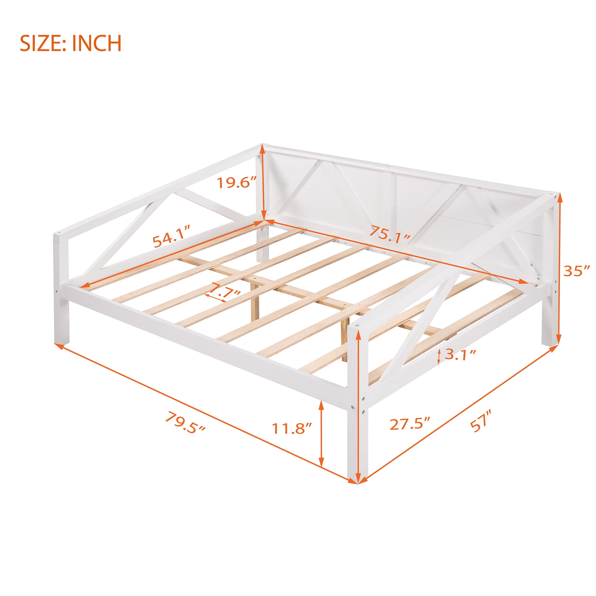 Aukfa Daybed, Solid Wood Full Size Daybed Frame, White
