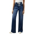 thumbnail image 6 of Drawstring Stretchy Jeans Women High Waisted Straight Leg Denim Pants Classic Distressed Blue Jeans for Office Work Casual Trousers with Pockets, 6 of 8
