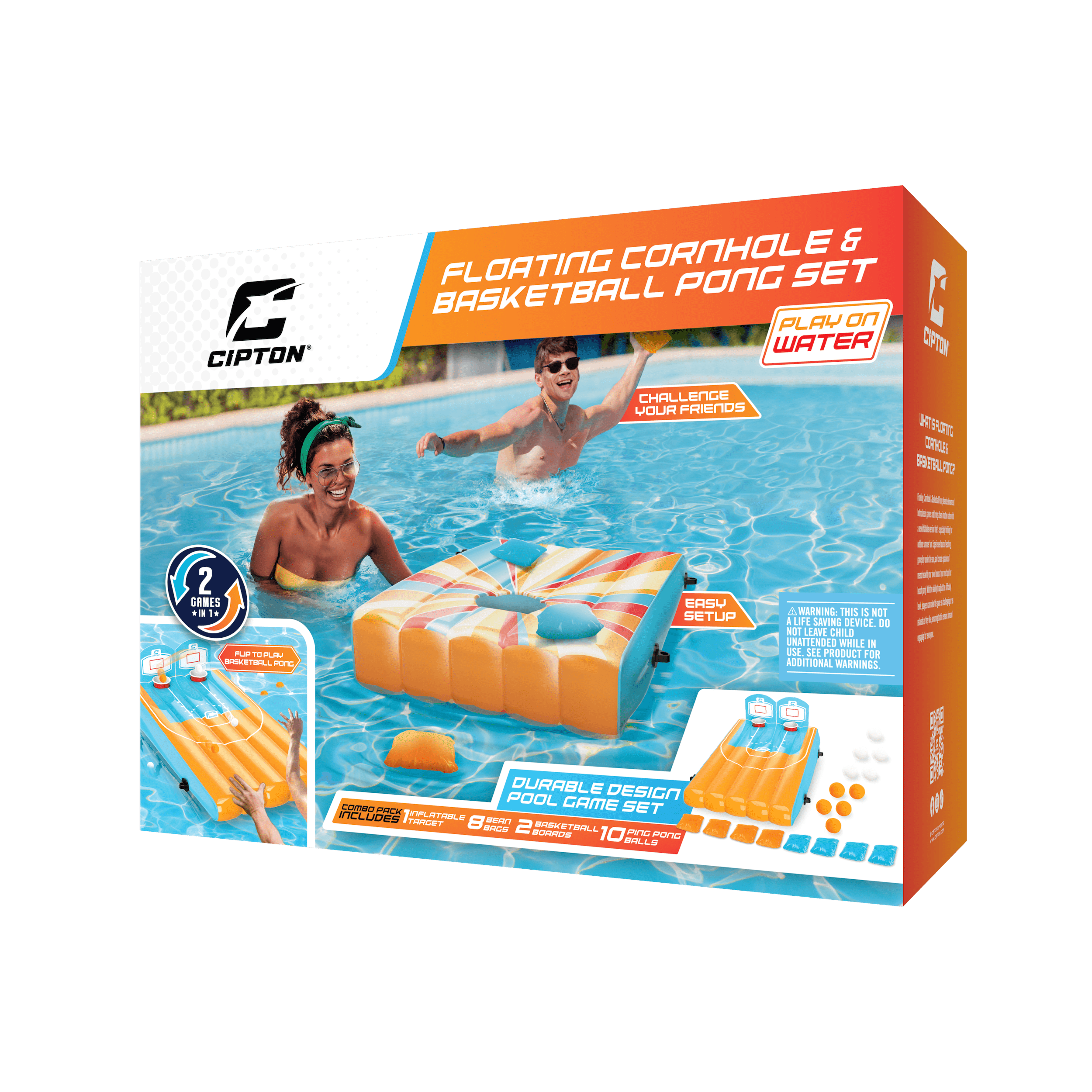 Cipton 35-inch Inflatable Pool Cornhole Set Toss Games for Kids and Adults