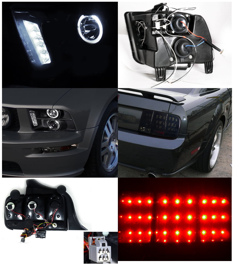 Spec-D Tuning Black Projector Headlights + Led Rear Tail Lamps for  2005-2009 Ford Mustang Gt Shelby 2Dr Left + Right Pair - Walmart.com