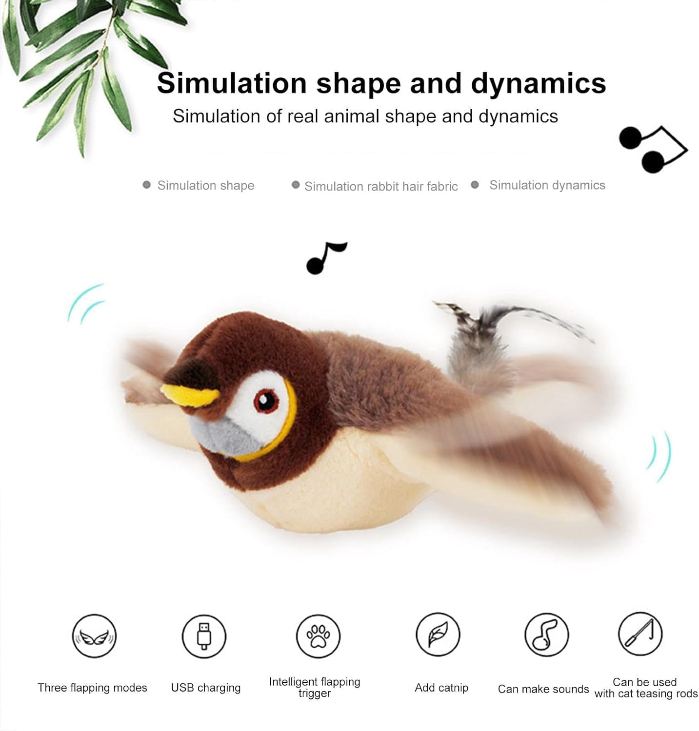Flying Bird Cat Toy - Interactive Chirping Bird Toy with Flapping Wings, USB Rechargeable Simulated Sparrow Cat Toy for Indoor Cats, 2025 New Interactive Cat Toys