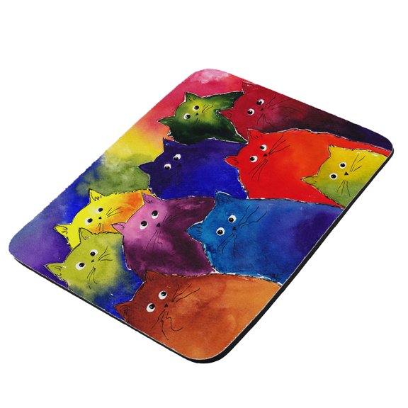 Very Colorful Two-Toned Silly Maine Coon Kitties Rainbow Background Art by Denise Every - KuzmarK Mousepad / Hot Pad / Trivet