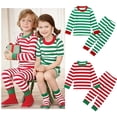 thumbnail image 2 of Conjunto de pijamas de rayas de Color de contraste de Navidad para niñas y niños, trajes de 2 piezas, ropa de casa para niños, traje suelto suave, ropa de dormir informal, 2 of 4
