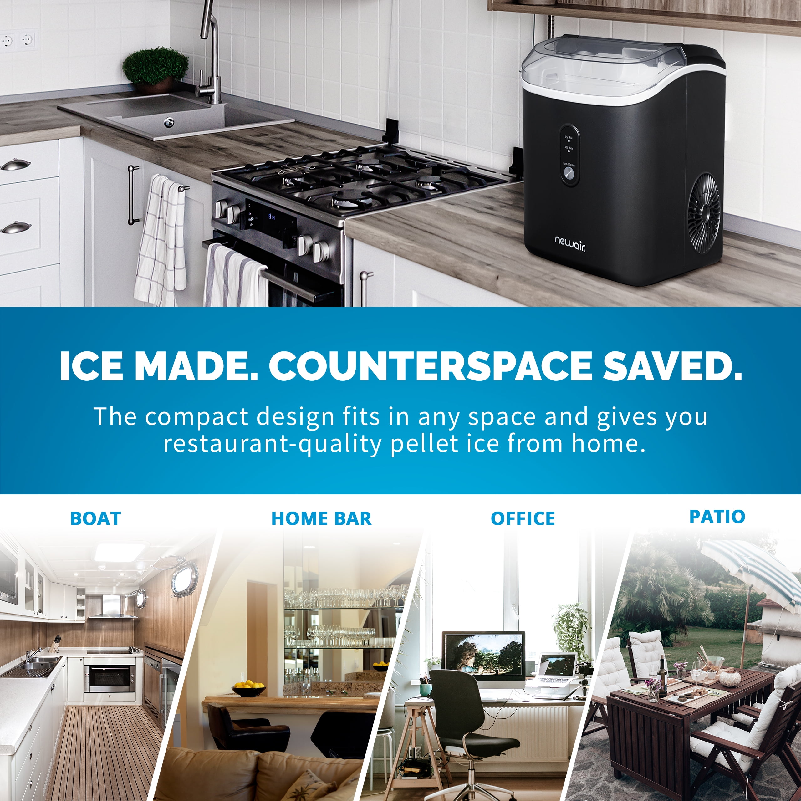 Newair Countertop Nugget Ice Maker, 26 lbs, Matte Black