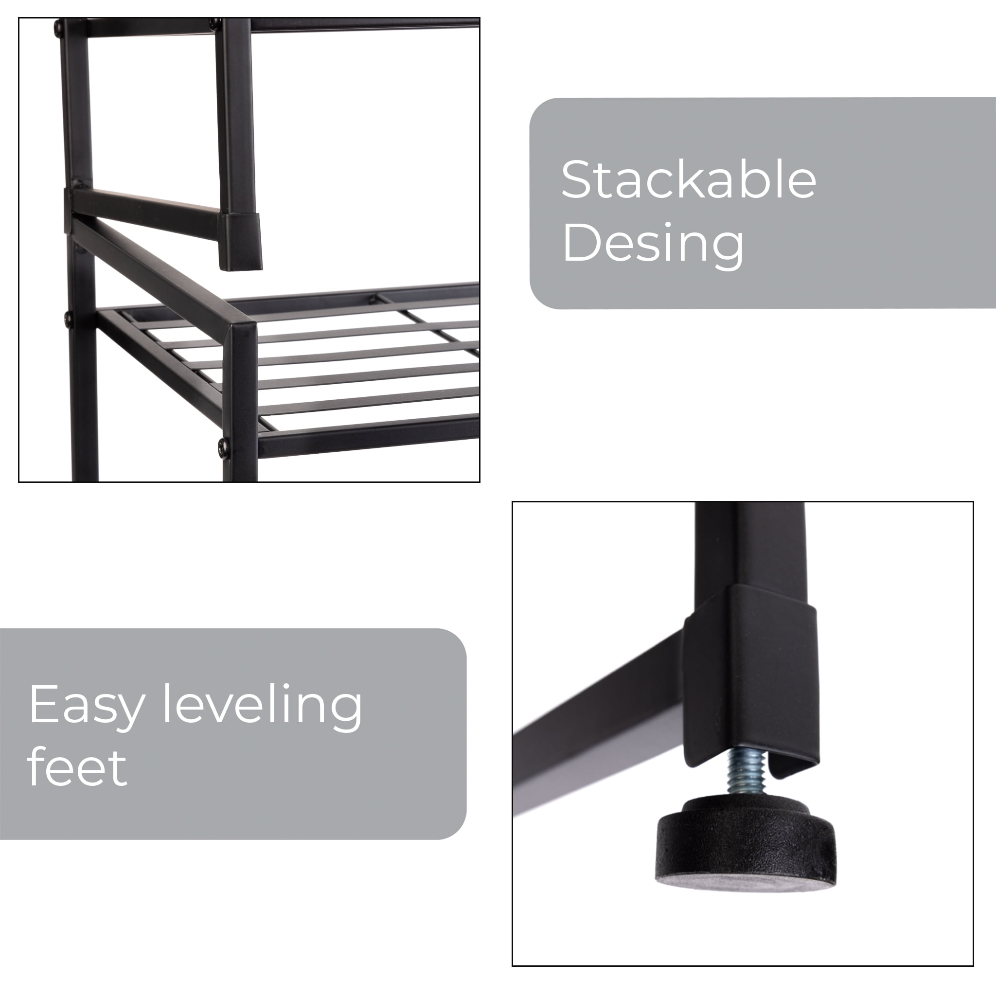 Mainstays 3-Tier Gray & Silver Metal Shoe Rack for Shoe Storage, Holds up to 12 Pairs