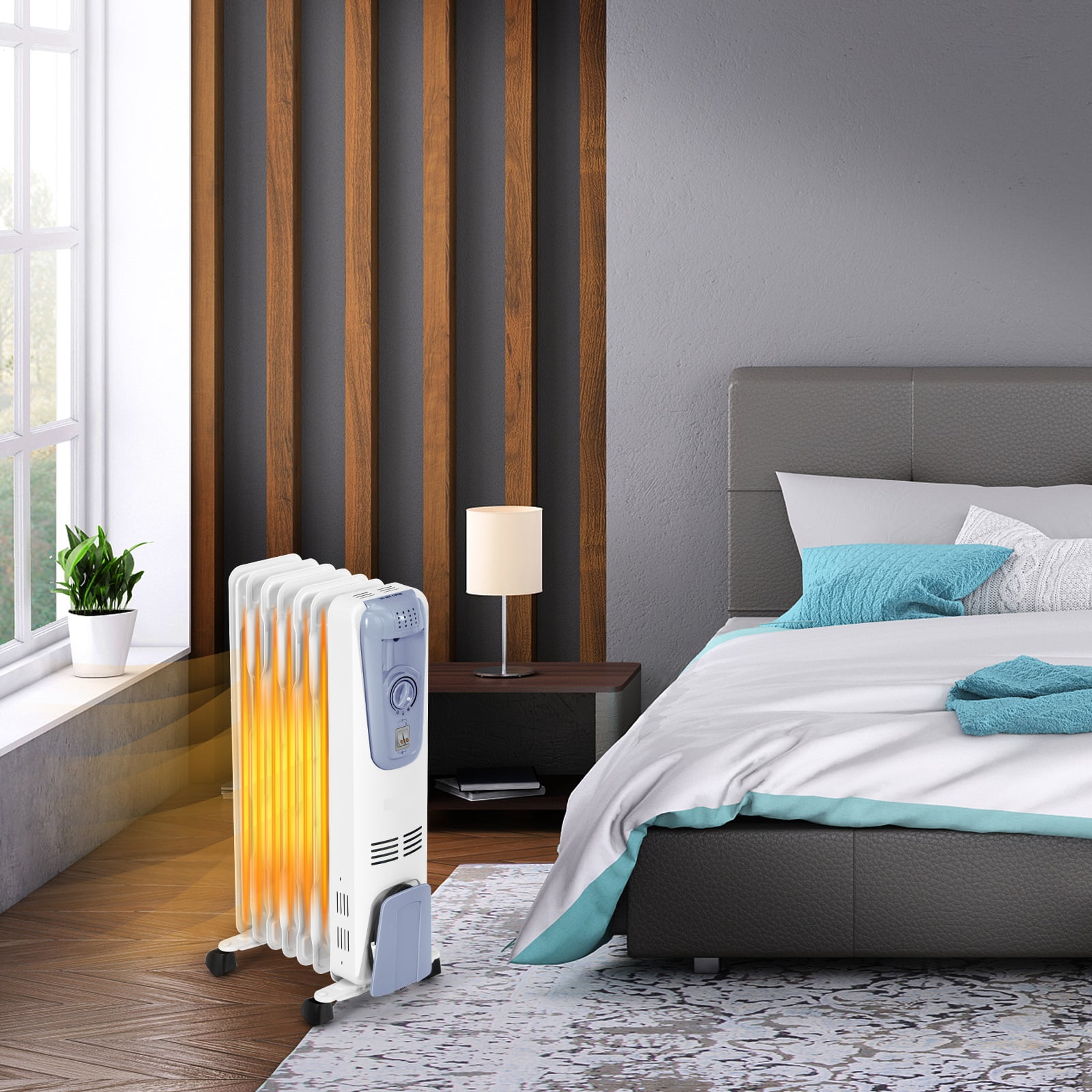 Topbuy 1500W Oil Filled Radiator 7-Fin Thermostat Room Radiant Electric  Space Heater - Walmart.com