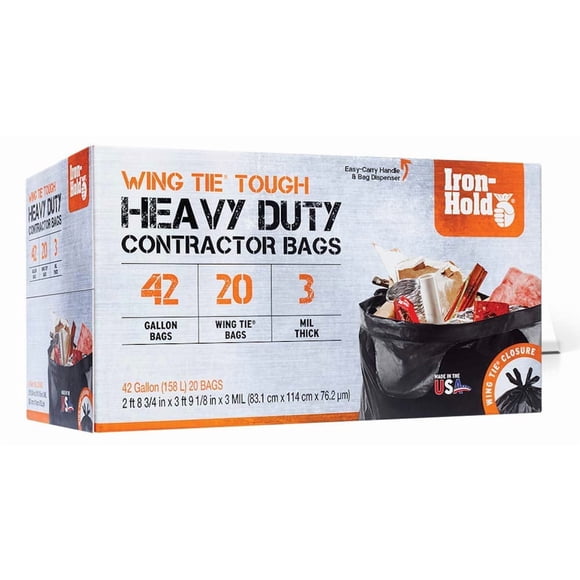 Bolsas de basura Iron-Hold Contractor 42 L, 20 bolsas de 3 mil de grosor, negras