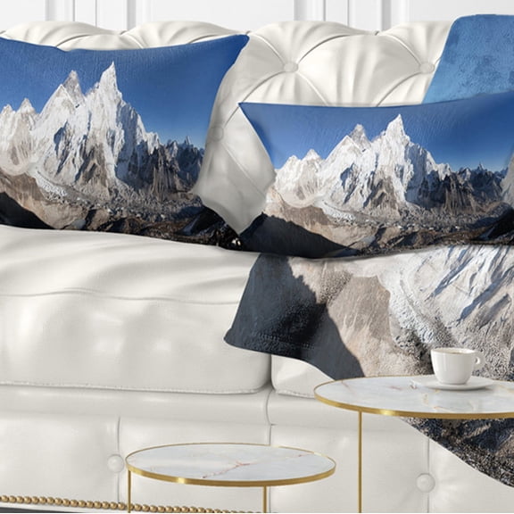 Designart Mount Everest Glacier Panorama - Landscape Printed Throw Pillow - 12x20