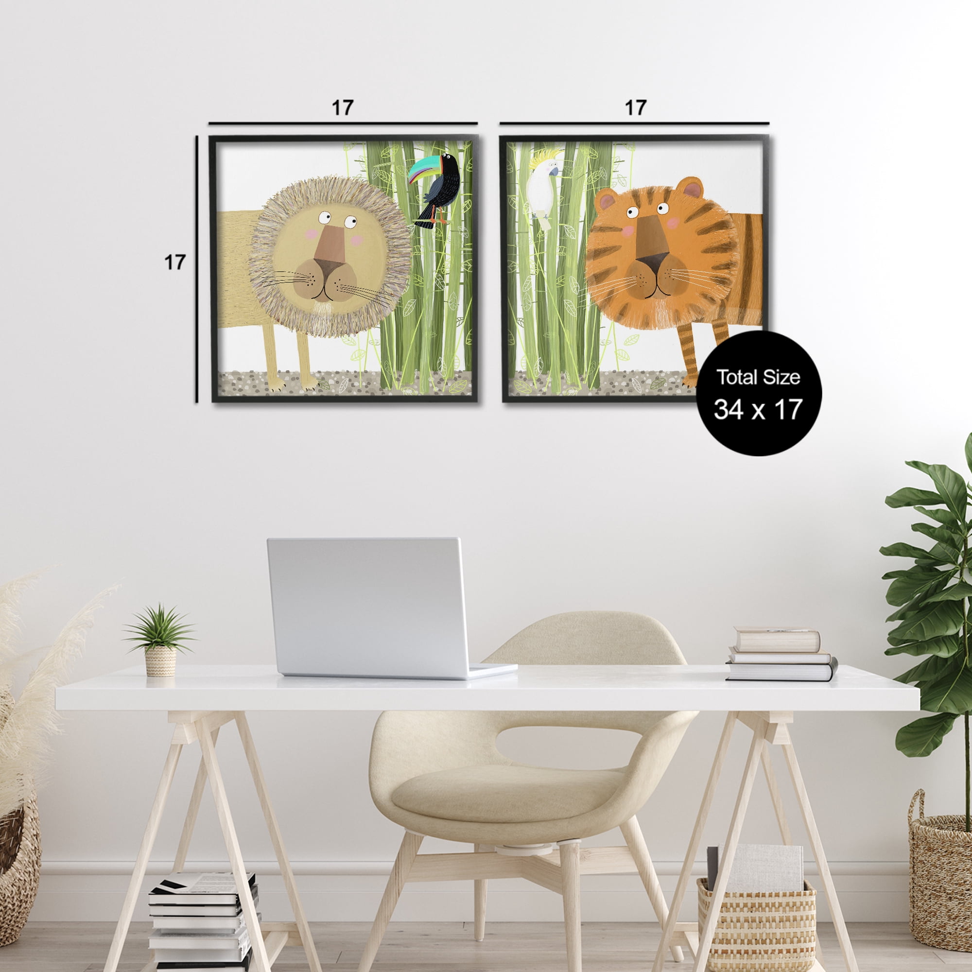 Stupell Industries Bamboo Trees & Animals 2 Piece Black Framed Giclee Art Set, design by Carla Daly