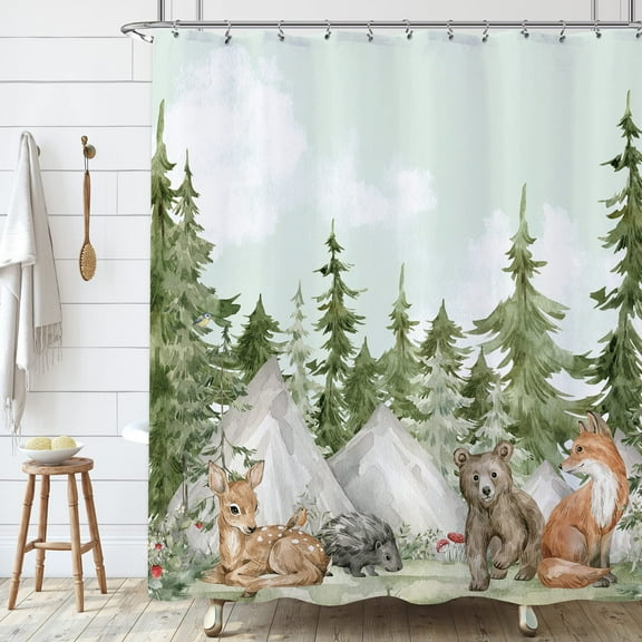 Sonernt Forest Woodland Kids Shower Curtain 72x72 inch with 12 Hooks