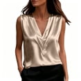 thumbnail image 3 of VBVC Women's Satin V Neck Tank Tops, Ladies' Sleeveless Pleated Dressy Blouses, Elegant Office Work Silky Camisole Tops For Women, Beige , S-3XL, 3 of 7