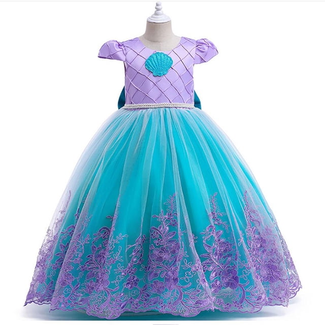 Vestido de princesa Ariel de La Sirenita de Disney, vestido de encaje con lazo para niñas, disfraces de Cosplay, Vestido de Halloween para niños, fiesta de cumpleaños, vestidos de noche 3T Gao Jinjia LED