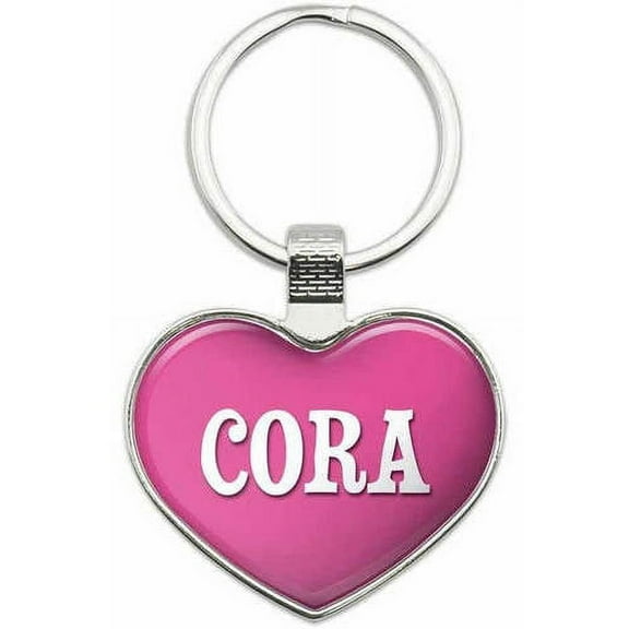 Cora - Names Female Metal Heart Keychain Key Chain Ring, Multiple Colors Available