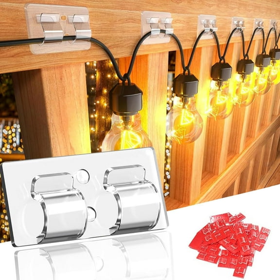 Outdoor String Light Hooks with Adhesive Tape - Damage Free, Tool Free, Hole Free, Waterproof, UV Resistant, Perfect for Christmas and Yard Decoration（10 Pack）