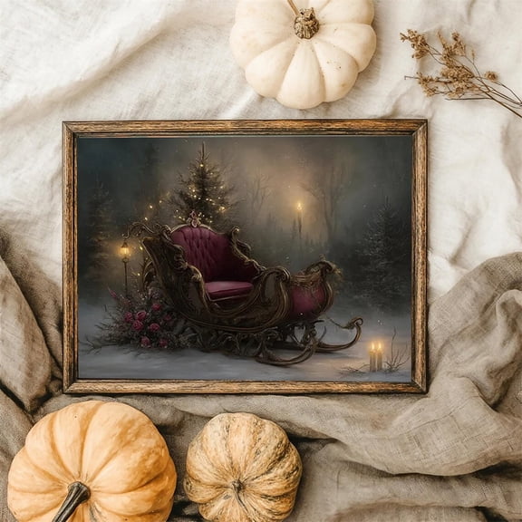 Vintage Santa Sleigh Canvas Art Prints Painting Picture Artwork Home Bedroom Farmhouse Christmas Decoration No Frame