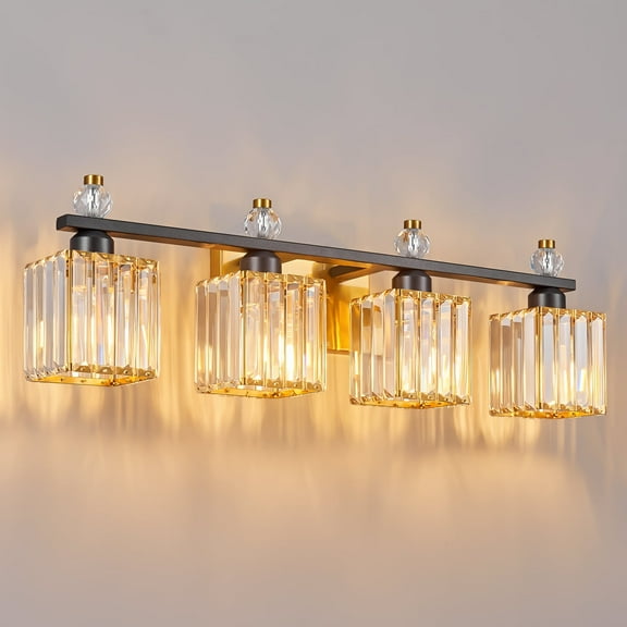Deyidn Vanity Lights 4-Light Modern Crystal Vanity Light Black Gold Bathroom Light Fixtures Over Mirror Crystal Bathroom Vanity Lighting Fixtures