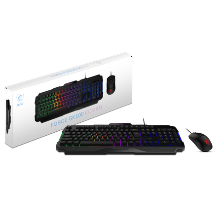 MSI Forge GK100 Combo – Gaming RGB Keyboard & Mouse Set, 19-Key Anti-Ghosting, 6400 DPI Optical Sensor, 6-Mode RGB, up to 6,400 DPI, Black