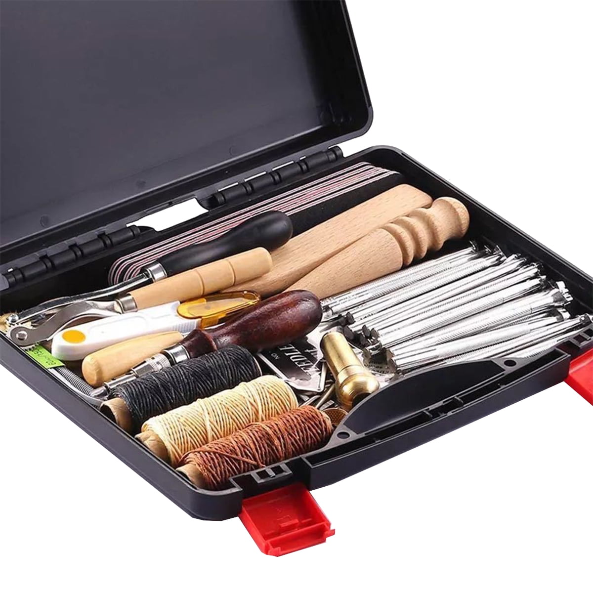 59PCS Craft Leather Tool Set DIY Hand Working Kit for Sewing Stiching Carving Printing Cutting Professional Leathercraft Accessories with Different Stamp Punches