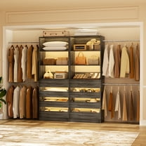 Homieasy 2-Pack Closet Organizer System: Dual 4-9Ft Adjustable Wardrobe Racks with 8 Wooden Drawers, Double Tower Storage, 8 Hanging Rods & Garment Racks ,Expandable Walk-In Closet Solution, Gray Oak