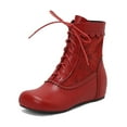 thumbnail image 5 of Xfvqtps Womens Embroidered Ankle Boots Vintage Boho Style Lace up Round Toe Hidden Wedge Heel Winter Fashion Casual Flat Boots Red, 5 of 8