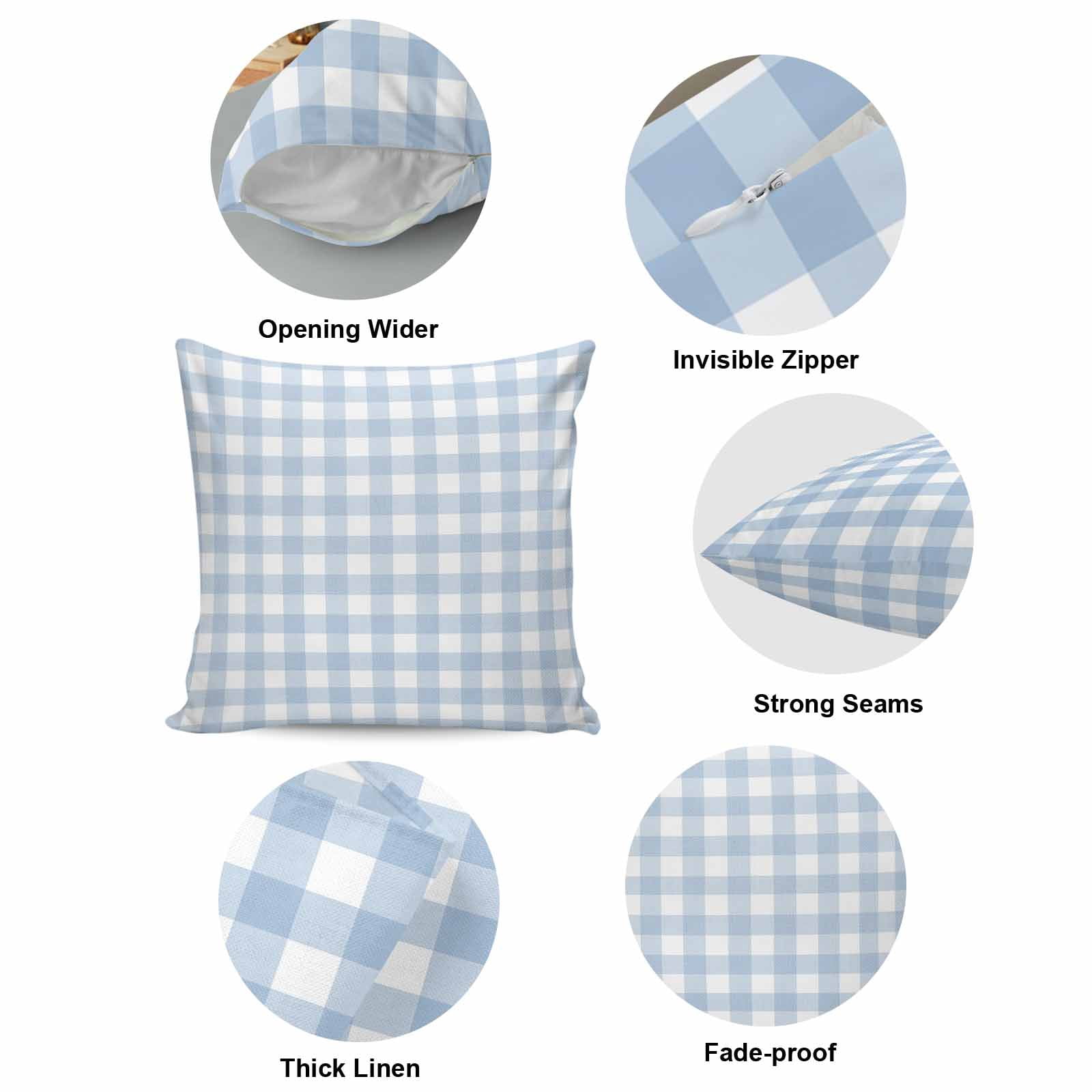 Pillow Covers 26x26 Inch, Light Blue Plaid Linen Pillowcase with Invisible Zipper, Modern Minimalist Country Decorative Throw Pillow Covers Cushion Case for Couch Sofa Bed Living Room
