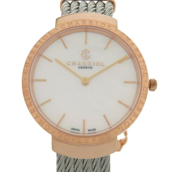 Pre-Owned Unused Charriol Saint-Tropez Stainless Steel White Shell with Dial and Pink...