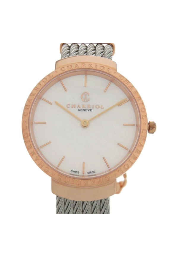 Pre-Owned Unused Charriol Saint-Tropez Stainless Steel White Shell with Dial and Pink...