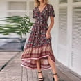 For Women Dresses Clothes Floral Print Layered Short Sleeve Pleated ...