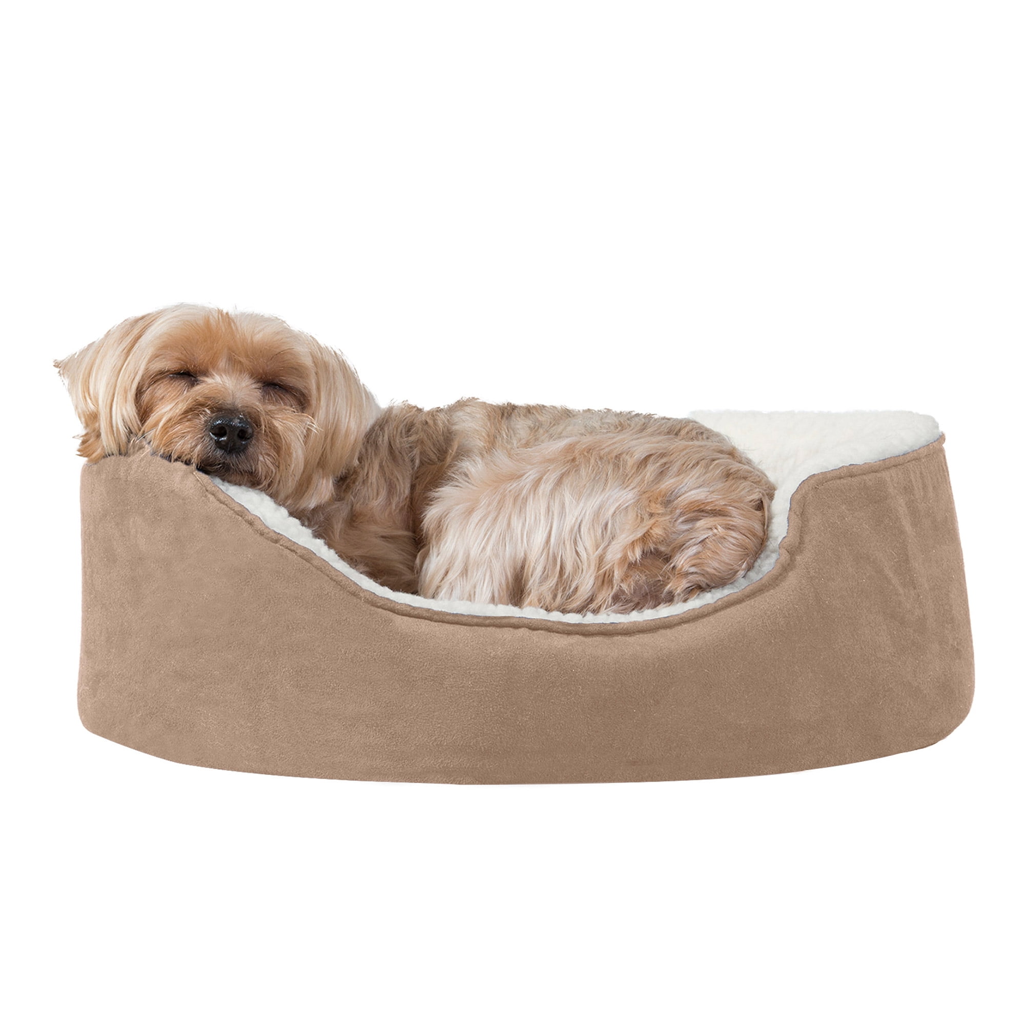 FurHaven Pet Dog Bed Orthopedic Faux Sheepskin & Suede Oval Pet Bed