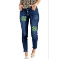 thumbnail image 4 of ABPHQTO Vaqueros de cintura alta con botones y estampado de trébol de leopardo azul para mujer, 4 of 5