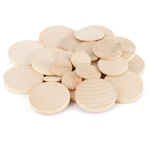 53pc Blank Wooden Round Discs Assorted Sizes - for Crafts - Factory Direct Craft