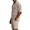 thumbnail image 7 of Havenx Mens Summer Track Suits Waffle Short Sleeve Outfits with Pockets Button Down Textured Tracksuits Loose Athletic Summer Travel Lounge Clothes,Khaki 3XL, 7 of 7
