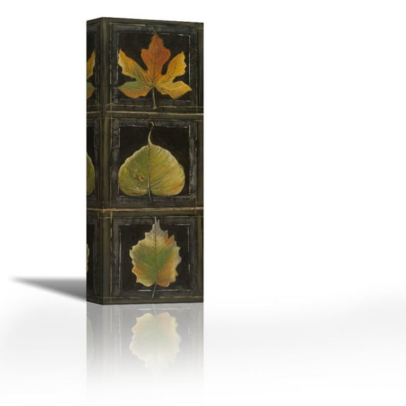 Three Leaves I - Contemporary Fine Art Giclee on Canvas Gallery Wrap - wall décor - Art painting - 9 x 27 Inch - Ready to Hang