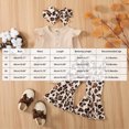 thumbnail image 3 of UAYOTSE Baby Girl Ribbed Ruffle Bodysuit Leopard Flare Pants Matching Bow Headband 3Pcs Outfit Set,Sizes 6-12 Months, 3 of 4