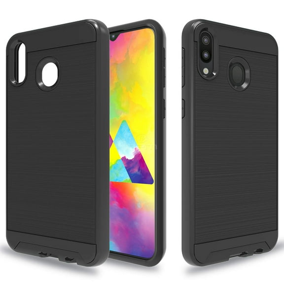 For Samsung Galaxy M20 / SM-M205 Dual layer Metal Brushed Shockproof Armor Hybrid Case Cover - Black