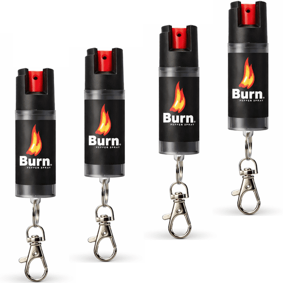 Burn Pepper Spray for Self Defense - 1/2oz Compact Pepper Spray for Women with Keychain, Maximum Strength, Police Grade with UV Dye, Ideal for Personal Safety, Joggers & Home Defense, Black 4 Pack