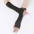thumbnail image 4 of Guantes de invierno cálidos sobre el codo para mujer, guantes largos sin dedos con agujero para el pulgar, calentador de brazos de punto, 4 of 5