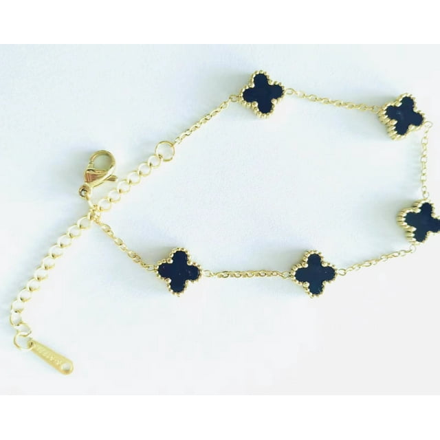 Pulsera de trébol de cuatro hojas de la suerte de cinco flores de tamaño 9 mm, de acero de titanio a la moda, resistente a la decoloración