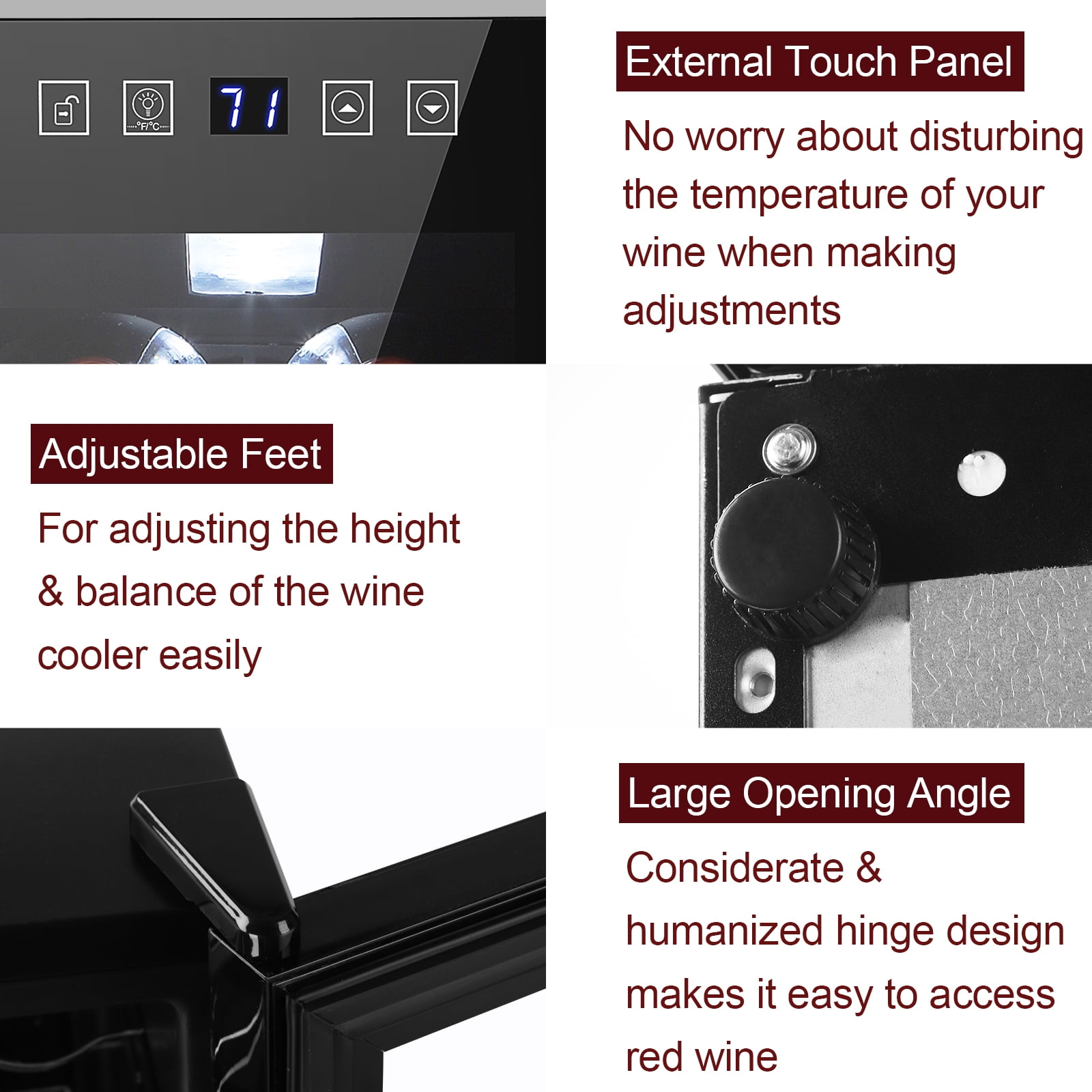 UWR-Nite 12 Bottle Wine Fridge, Freestanding Compressor Wine Cooler Refrigerator, Beverage Wine Chiller with Digital Temperature Control & Double-layer Glass Door