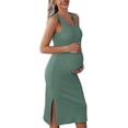 thumbnail image 2 of Ekouaer Women's Maternity Dress Rib Knit Sleeveless Tank Side Slit Bodycon Dresses Pregnancy Clothes S-XXL, 2 of 5