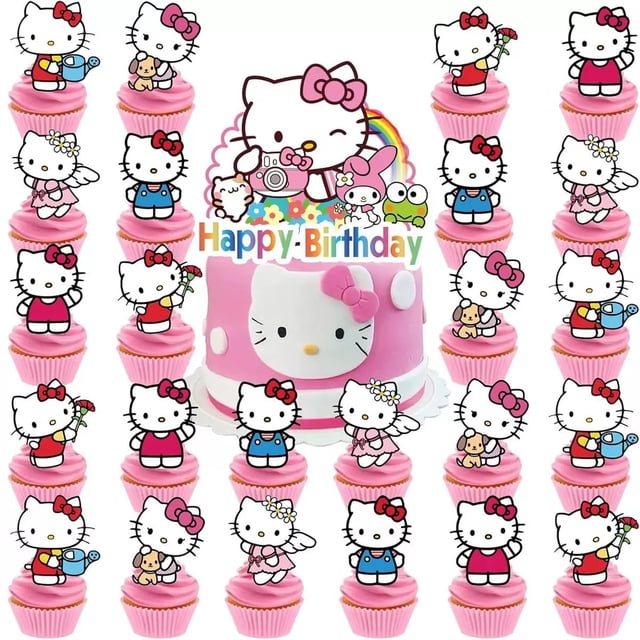 Topers para cupcakes Jlemon, 25 piezas, set de cumpleaños de gato rosa