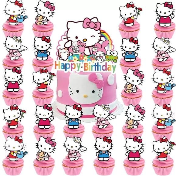 Topers para cupcakes Jlemon, 25 piezas, set de cumpleaños de gato rosa