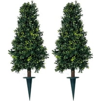 Two Artificial UV Rated 30'' Boxwood Cone Topiary w/Spike, Silk Tree Warehouse Indoor Outdoor Tree Bush Ball Plant Evergreen Pine