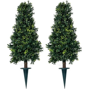 Two Artificial UV Rated 30'' Boxwood Cone Topiary w/Spike, Silk Tree Warehouse Indoor Outdoor Tree Bush Ball Plant Evergreen Pine