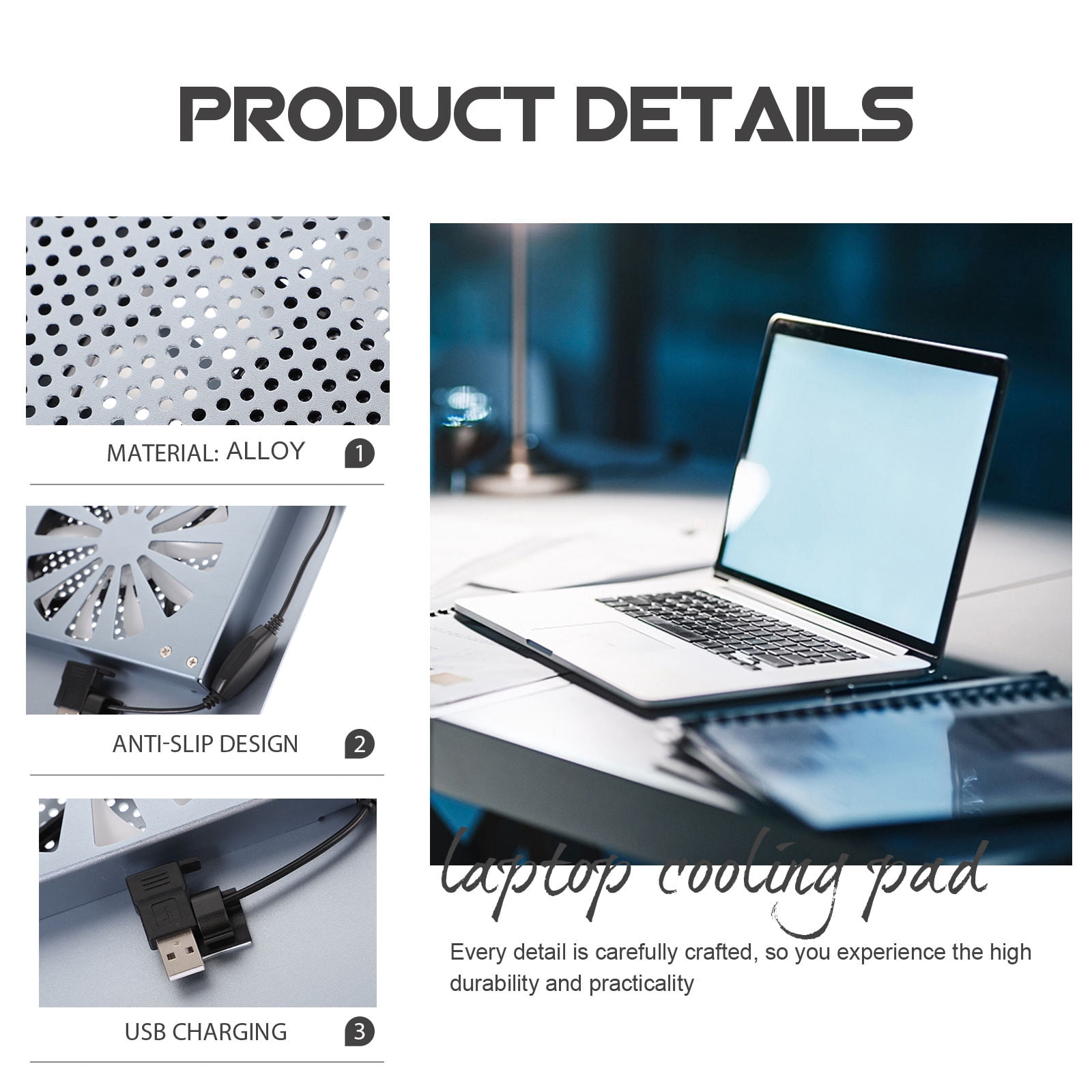 Baluue Aluminum Alloy Laptop Cooling Pad for Heat Dissipation, Cooling Fan, Ideal Back to School Accessory
