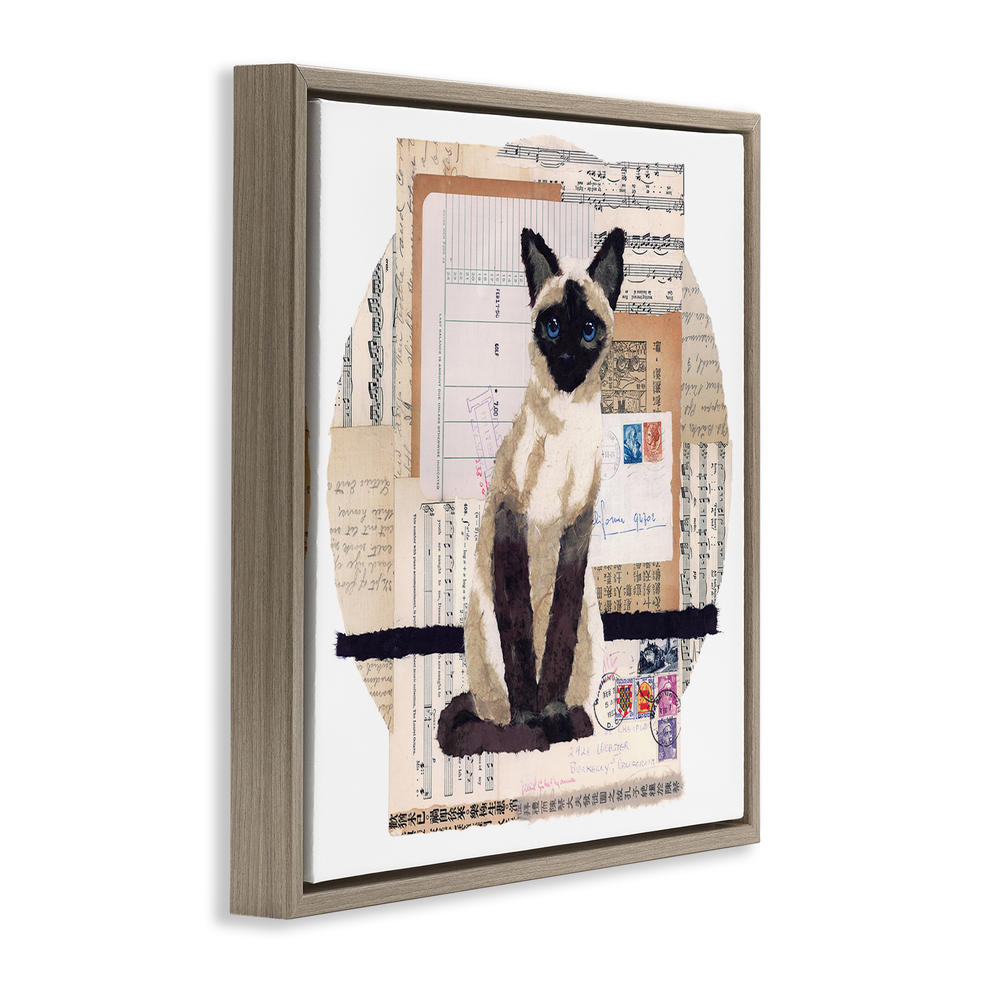 Stupell Industries Siamese Cat Collage Animals & Insects Painting Brown Floater Framed Canvas Art Print Wall Art, 18 x 18