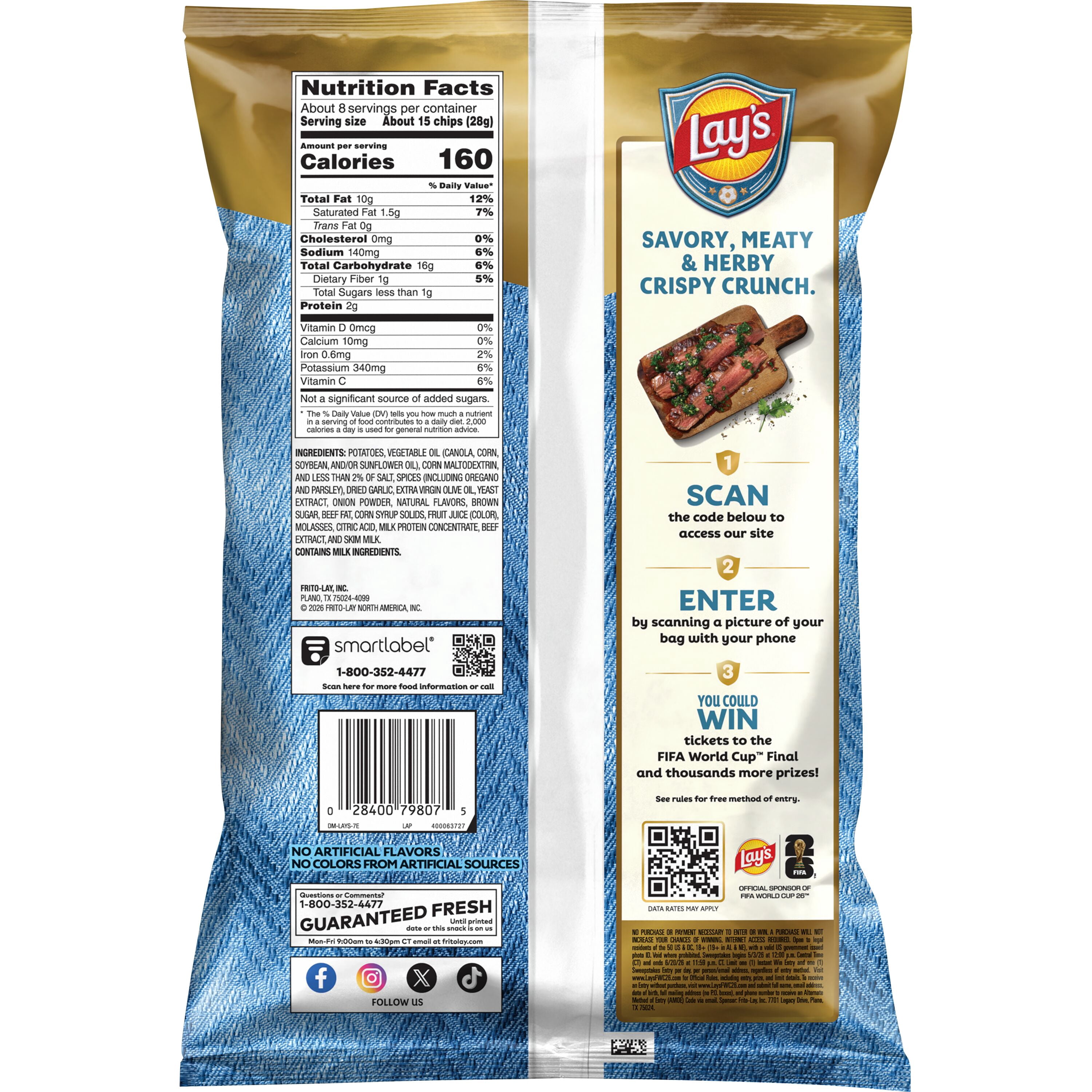 Lay's Argentinian-Style Steak with Chimichurri Potato Chips, 7.75 oz Bag