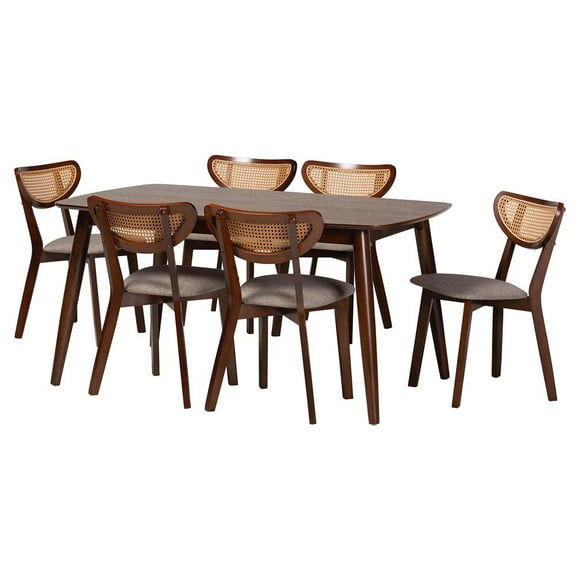 Baxton Studio Grey Fabric and Walnut Brown Finished Wood 7-Piece Dining Set