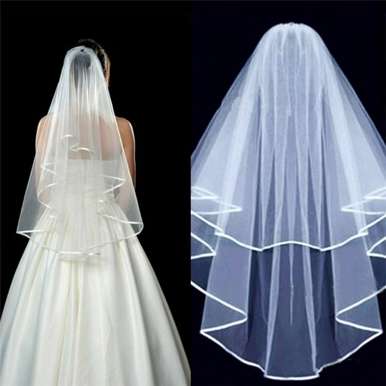 Royal Blue Wedding Veil, Two Layers, Royal Blue Satin EDGING.